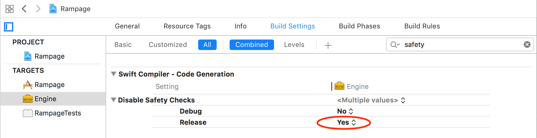 Disabling Safety Checks for the Engine target
