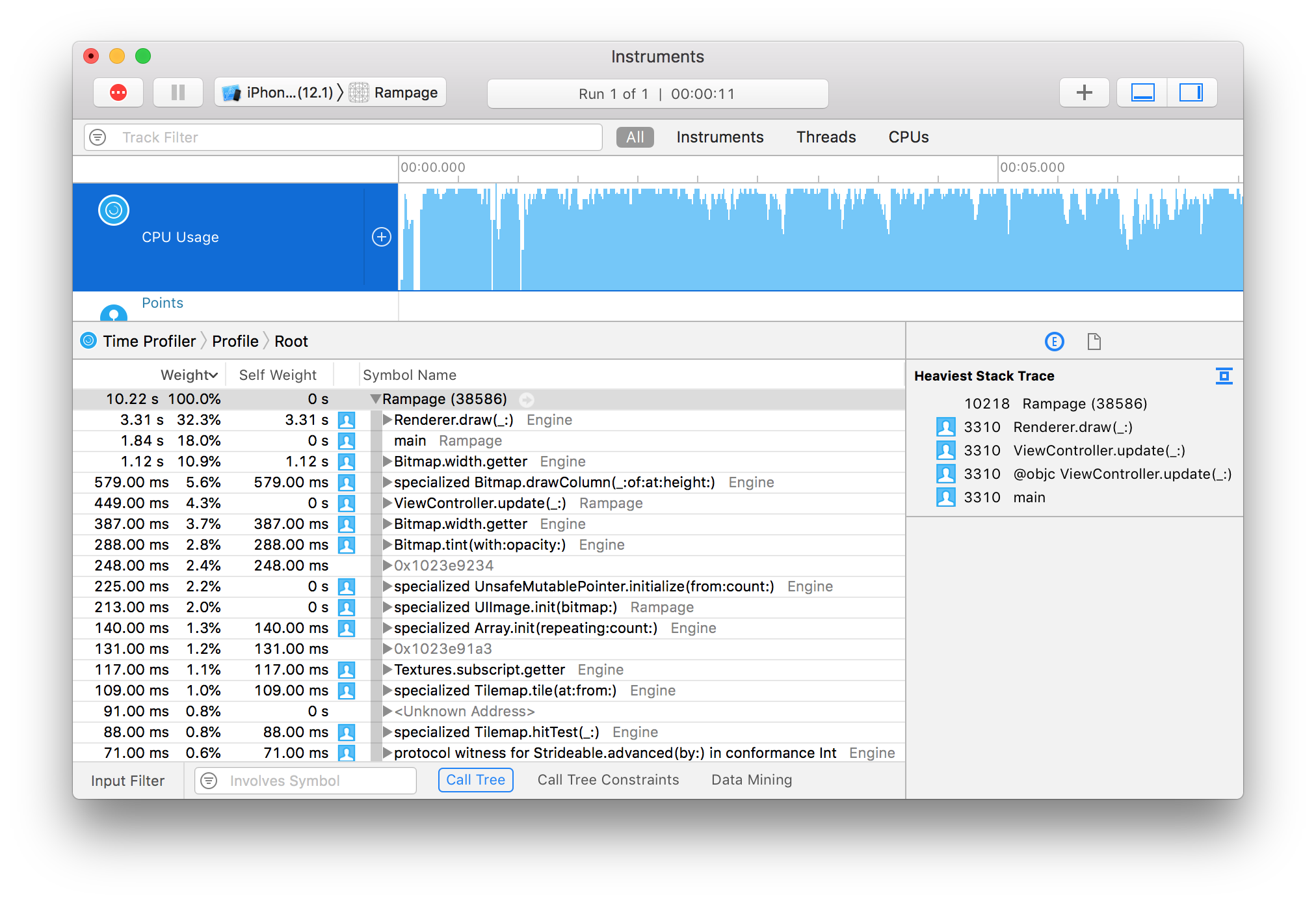 Time Profiler trace after applying column-order optimizations