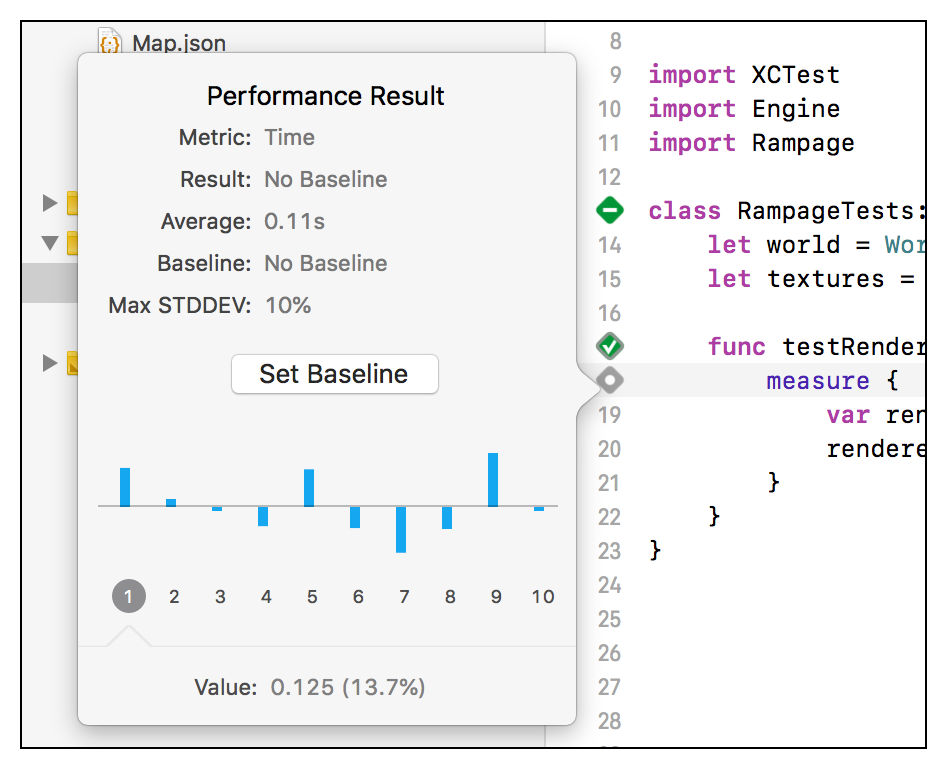 Popup for setting baseline running time for test