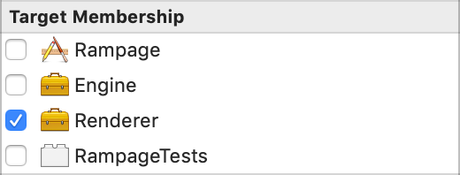 Target Membership for Renderer Module files