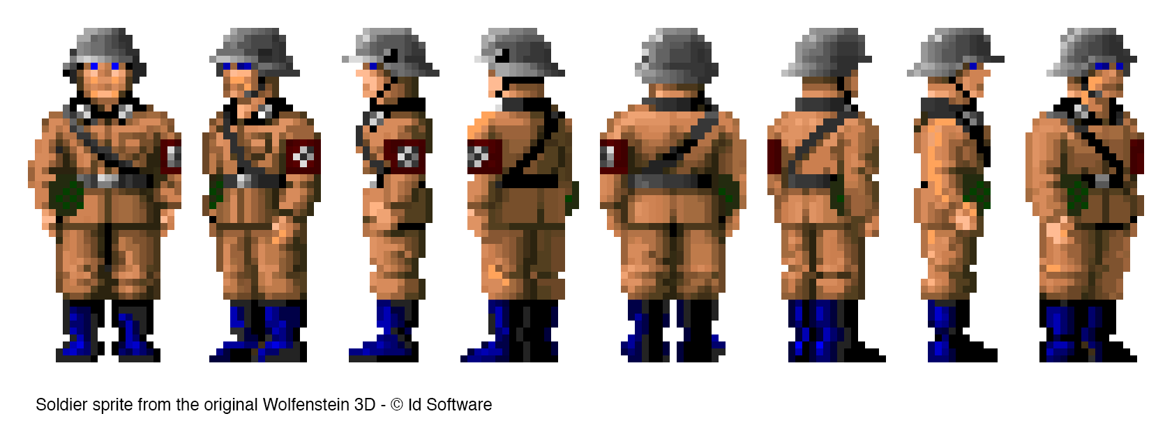 Soldier sprite from the original Wolfenstein, drawn from eight angles